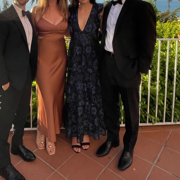 Molinetto Navy Blue Lace Ruffled Tiered Sleeveless Maxi Dress size small - Picture 2 of 7